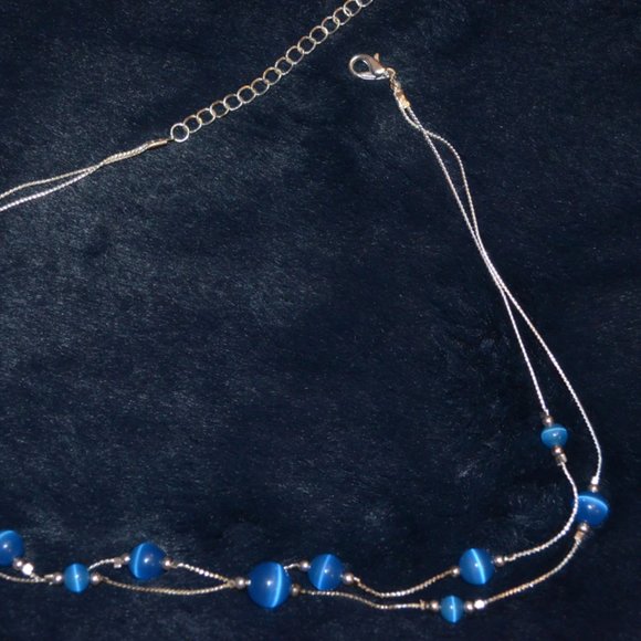 Unknown Necklace Blue Beads on like Silver Chain Two lines Extension Chain 16' - Picture 4 of 4